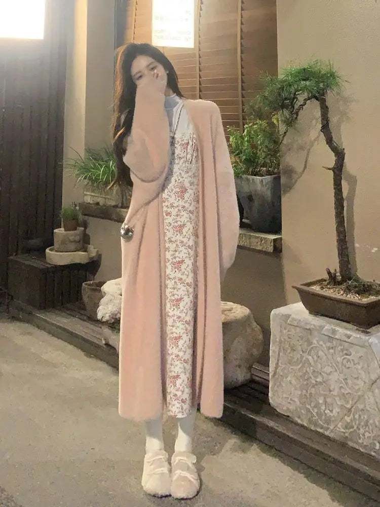 Women's Long Cardigan Coat™ Knitted fluffy Long Sleeve Cashmere Sweater Coat