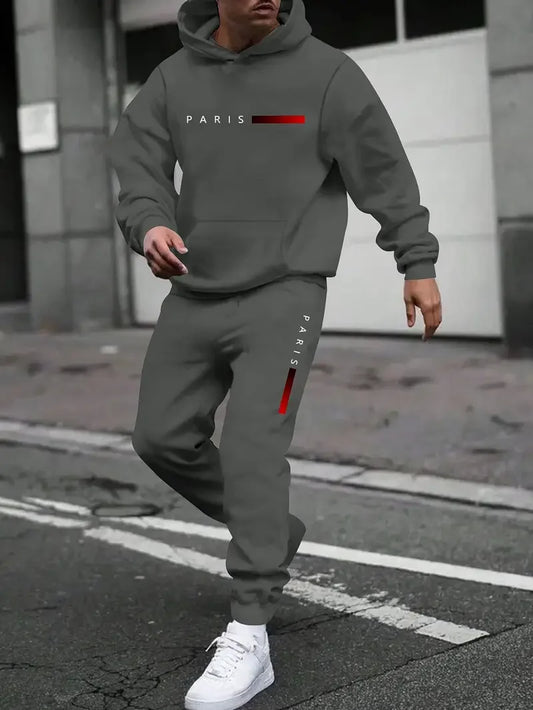 Men's casual 2-piece set™ Comfortable long sleeved round neck T-shirt and drawstring sweatpants tracksuit