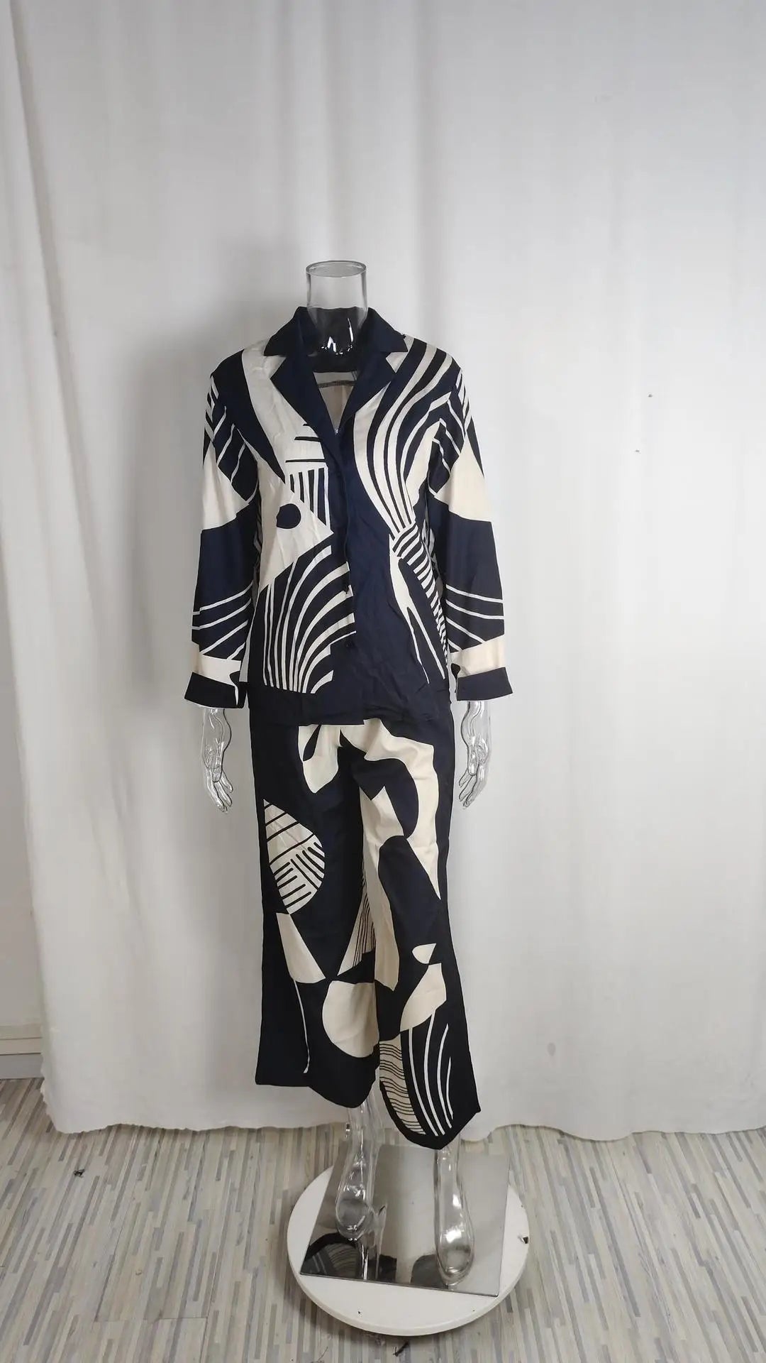 Women's 2 Piece Set™ Chic Lapel Long Sleeved Blouse Top Loose Straight Leg Pants Suit