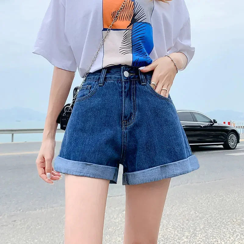 Women's Denim Shorts™ High Waist Cotton Wide-leg Short Pants