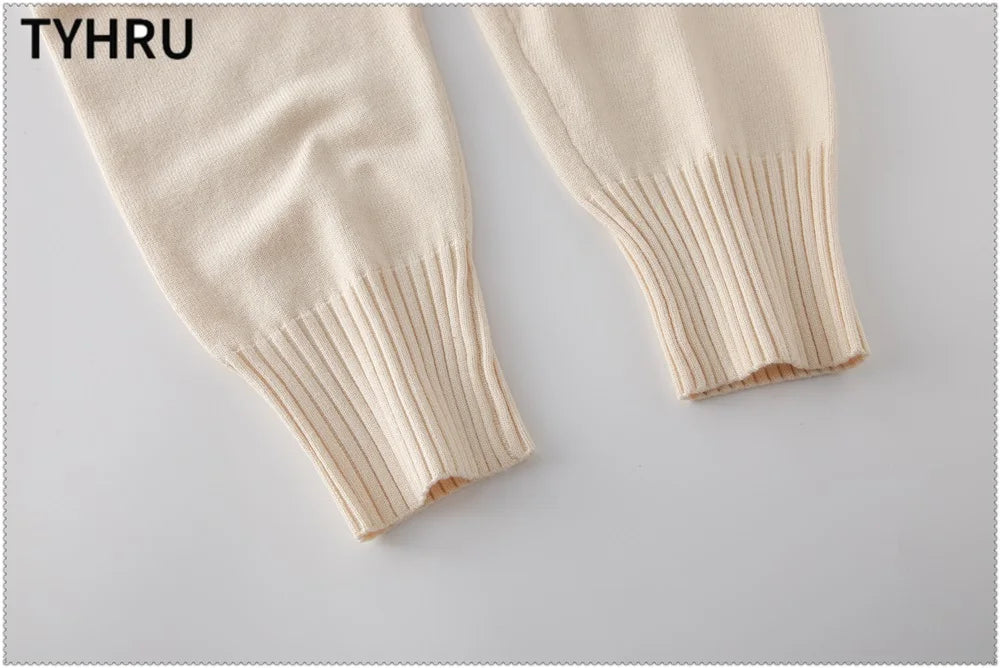 Women's tracksuit™ TYHRU Autumn Winter Knitted Striped Turtleneck Sweater and Elastic Trousers Set