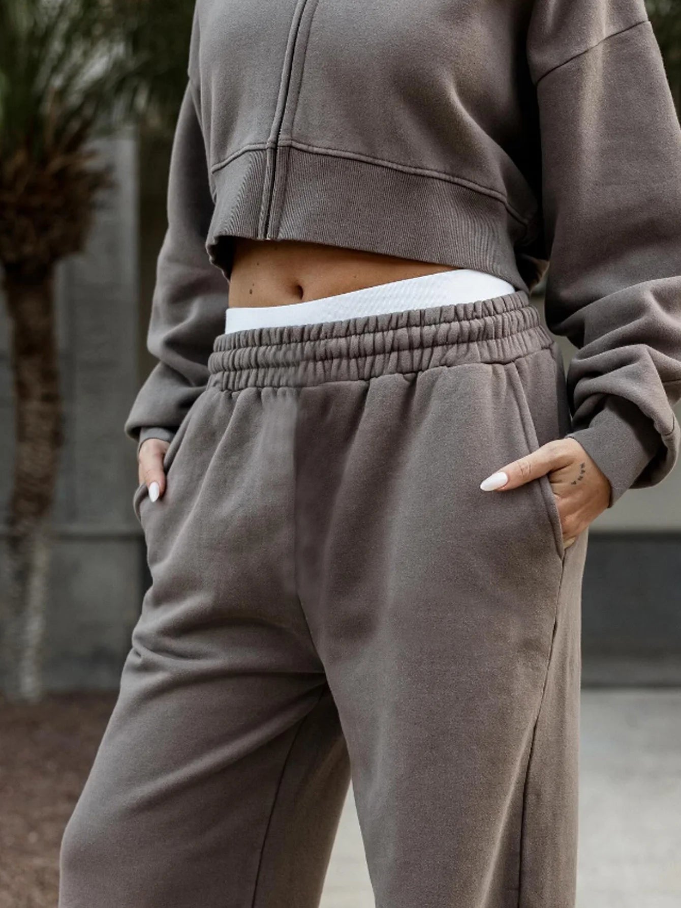 Women's Fall Winter Hooded Sweatshirt Set™ Long Sleeve Short Top & Drawstring Waist Pants