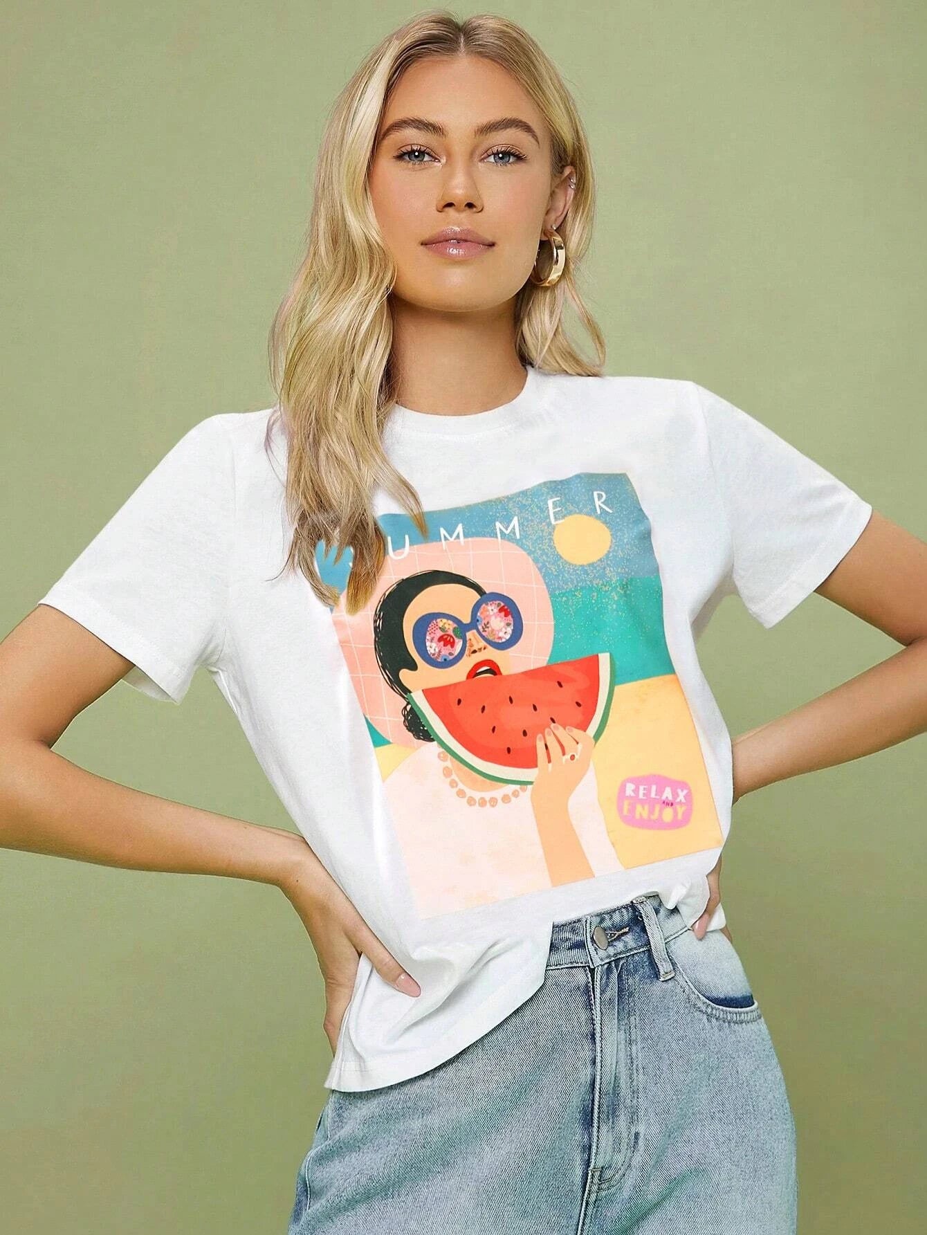 Women's Painting Short Sleeve Tees Comfy Soft Women T-Shirt