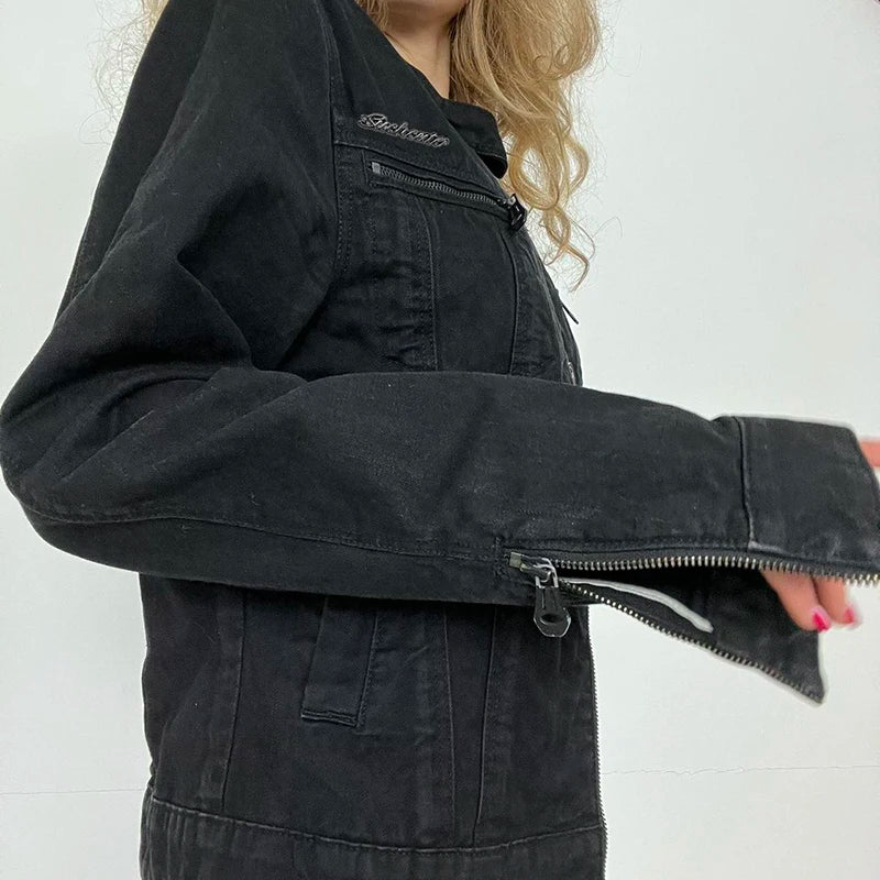 Rockmore Women's Double Zipper Denim Jackets™ Harajuku Cargo Style Casual Vintage Long Sleeve Jacket