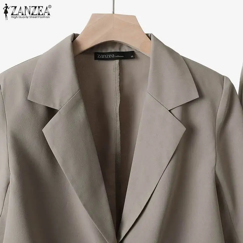 Women's Vintage Tracksuit™ ZANZEA Elegant Blazer Long Sleeve Tops Wide Leg Pants Work Suit