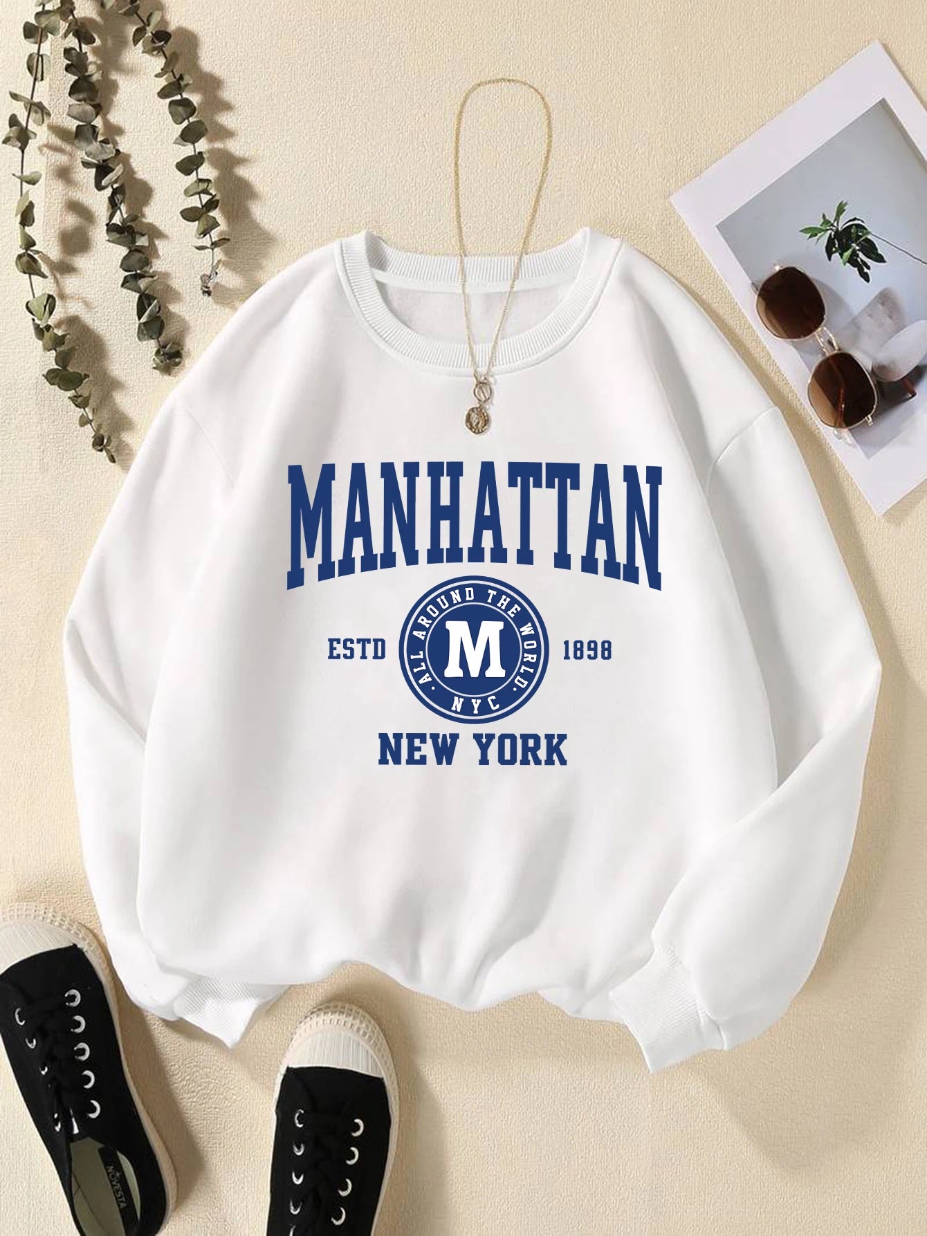 Women's Print Thermal Lined Pullover™ Crew Neck Loose Long Sleeve Plus Velvet Sweatshirt