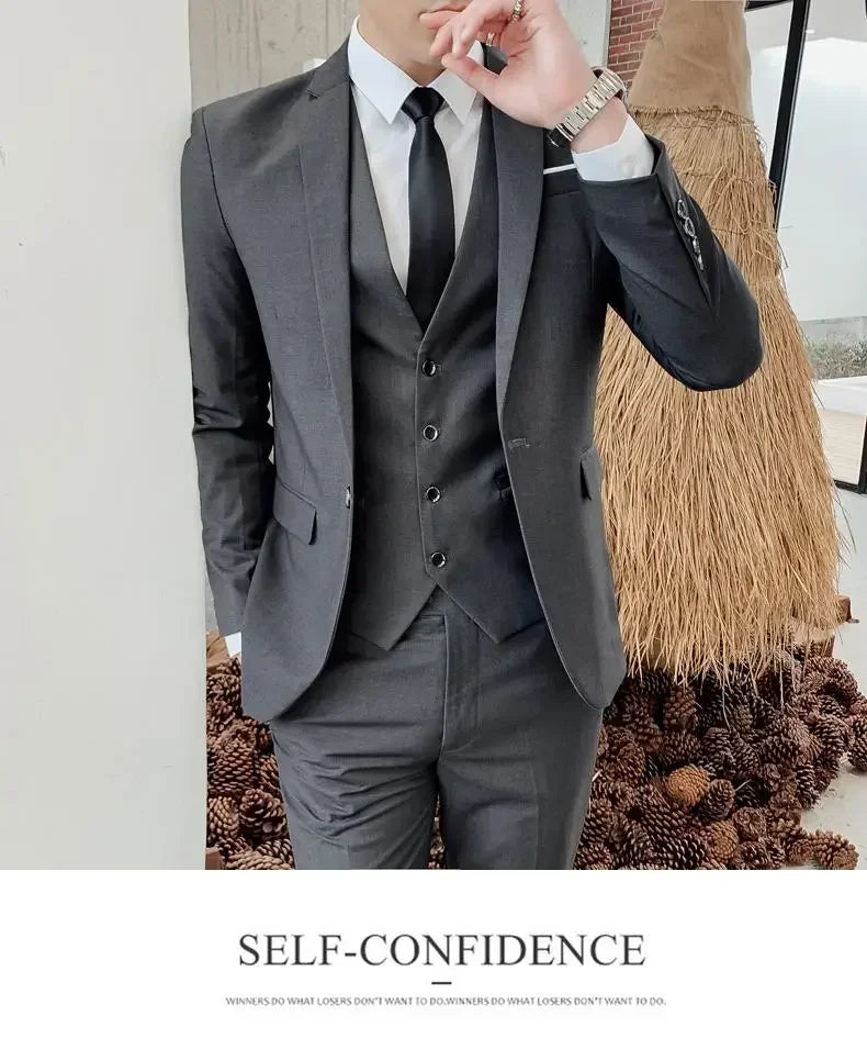 Men's Suit (Blazer+ Vest + Pants)™ Solid Color Casual Slim-fit Suit