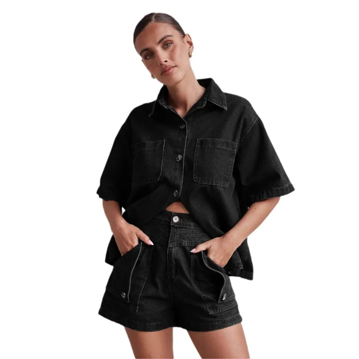 Women's Cross-Border Summer Suit™ Casual Vintage Loose-Fit Denim Shorts Suit