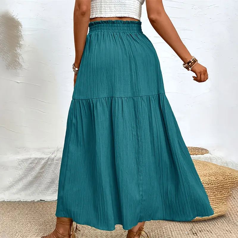 Women Bohemian Midi Skirt™ High Waist Solid A Line Ruffle Side Slit Skirts