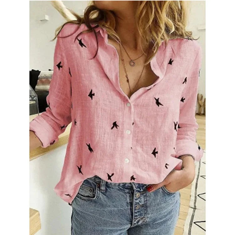 Women's Elegant Cotton Linen Shirts™ Casual Solid Button Lapel Long Sleeve Loose Shirts