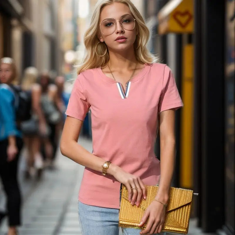 Women's V Neck Cotton T Shirt™ Short-Sleeve Loose Tops
