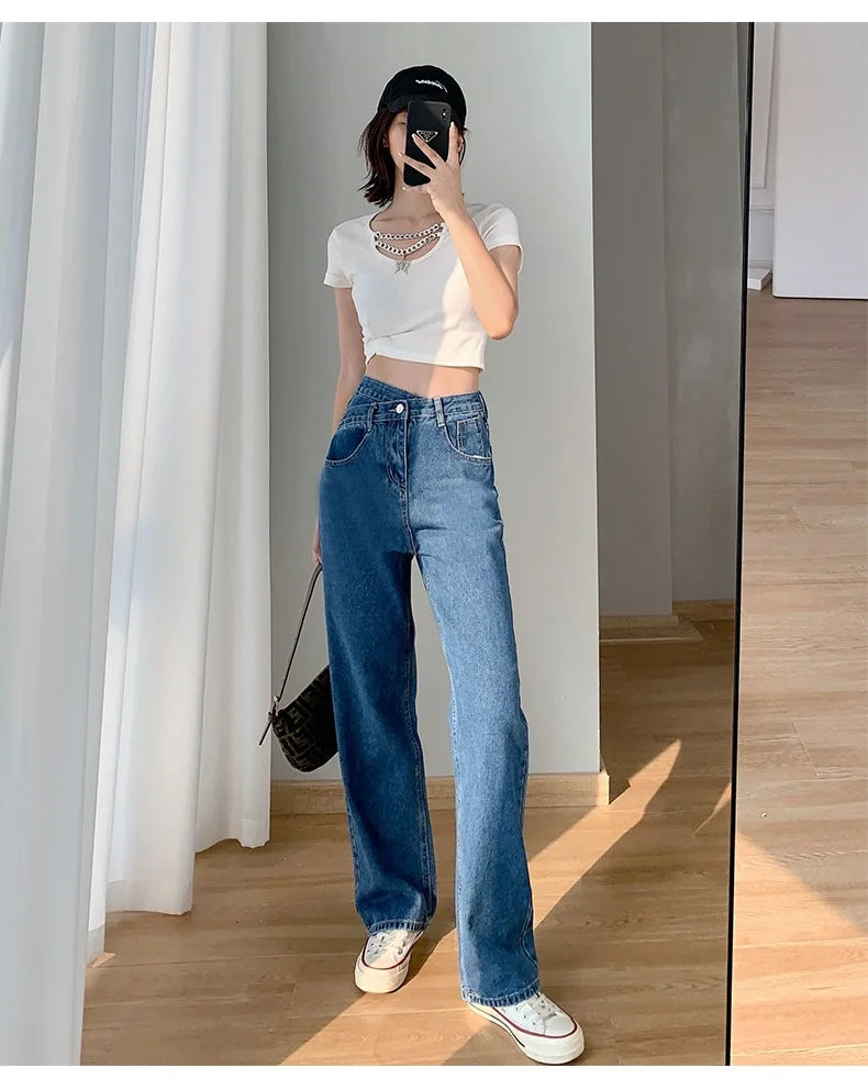 Women's Denim Jeans™ Irregular High-Waisted Wide Straight-Leg Draped Trousers