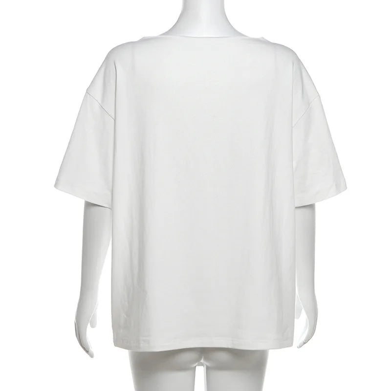 Women's Summer T-Shirt™ Letter Print Graphic Oversized One Shoulder Tops