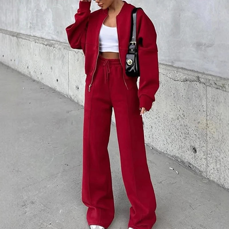 Women's BKLD Tracksuit Sets™ Zip-up Loose Cropped Cardigan + Drawstring Sweatpants