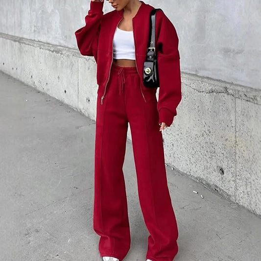 Women's BKLD Tracksuit Sets™ Zip-up Loose Cropped Cardigan + Drawstring Sweatpants