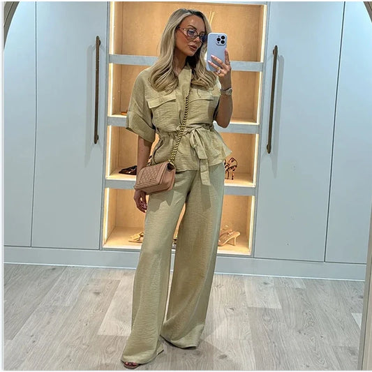 Women' Summer SUIT™ Elastic Waist Pants+ Short Sleeve T-shirt 2-piece Set