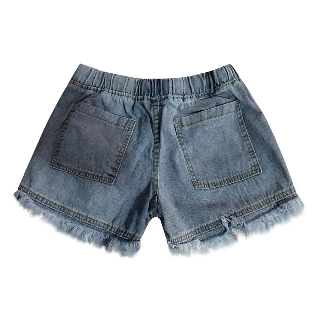 Women's Denim Shorts™ Drawstring Elastic Waisted Pocket Tassel Hem Soft Summer Shorts
