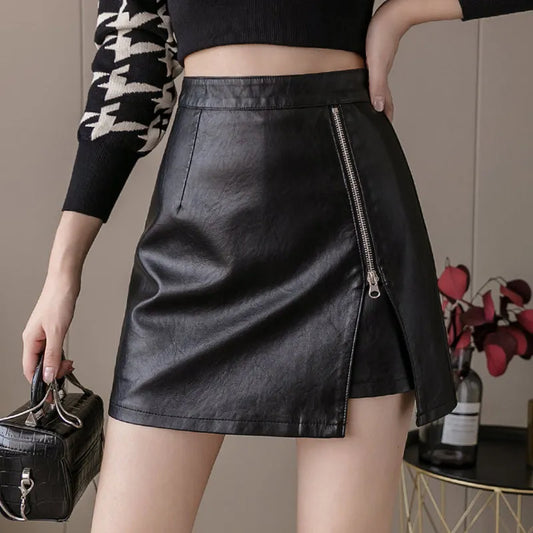 Women's Summer Mini Shorts Skirt™ Hip Zipper Vintage PU Leather Plus Sizes Slim Short Skirts