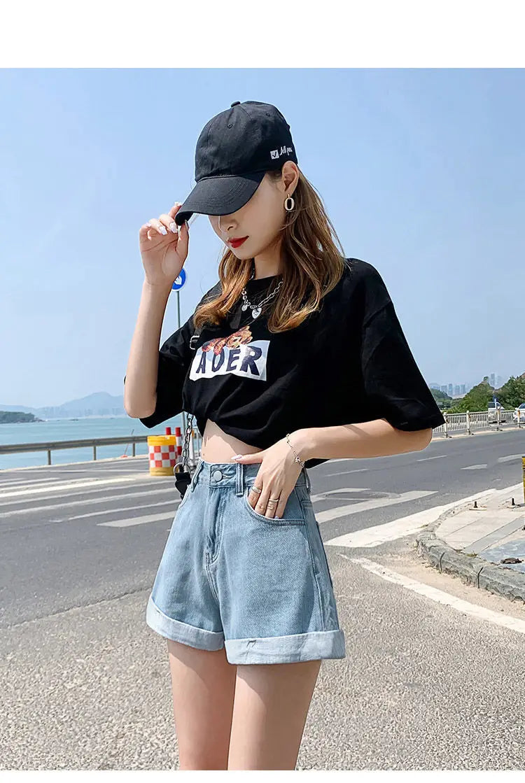 Women's Denim Shorts™ High Waist Cotton Wide-leg Short Pants