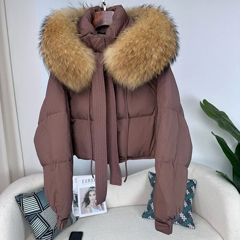 Women's Duck Down Loose Winter Jacket™ Real Fox Fur Raccoon Fur Collar Hooded Thick Warm Detachable Coat