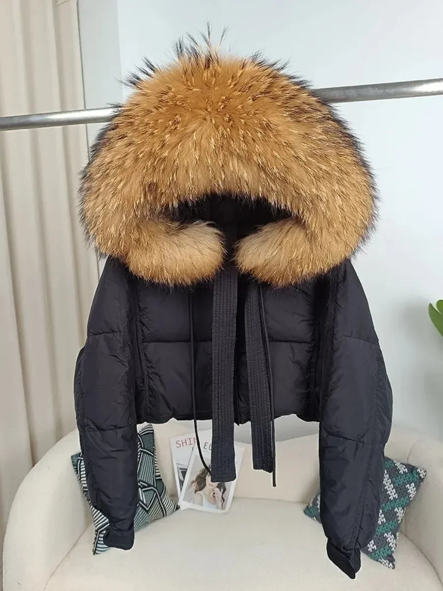 Women's Duck Down Loose Winter Jacket™ Real Fox Fur Raccoon Fur Collar Hooded Thick Warm Detachable Coat