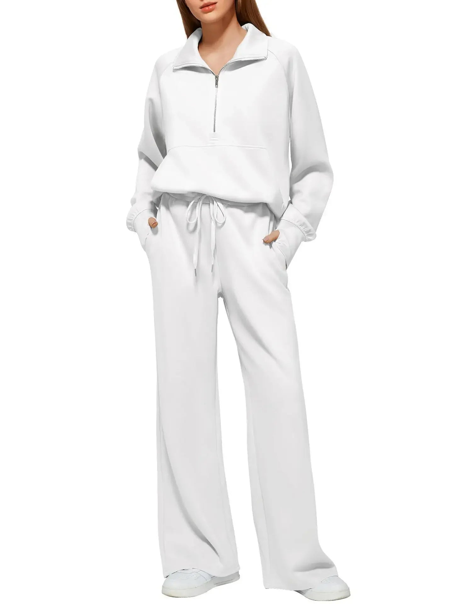 Women's European Style 2-Piece Set™ Zip Up Polo Shirt Wide Leg Sweatpants Casual Suit