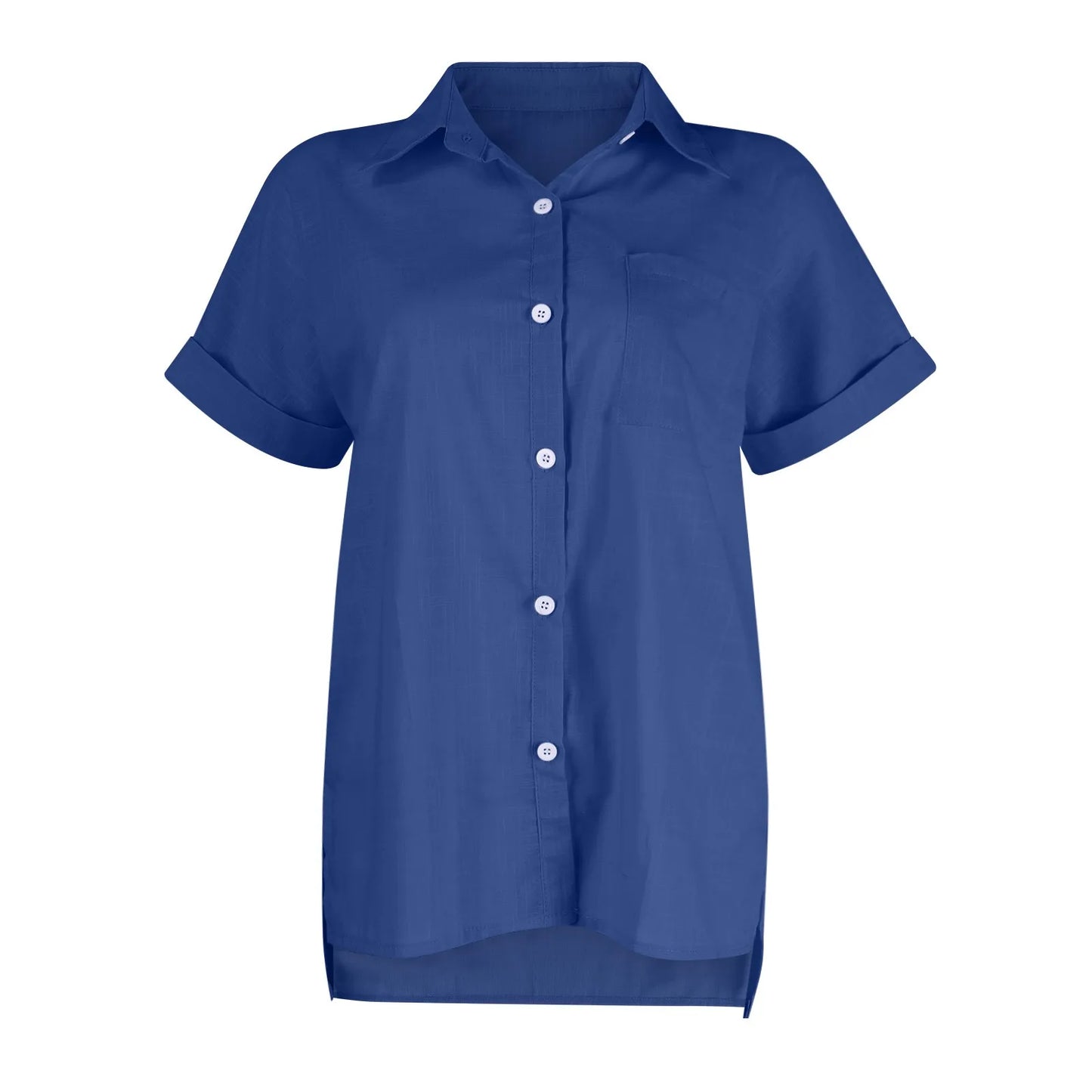 Women's  Cotton Linen Classic Shirts™ Short Sleeve Lapel Button Down Shirt