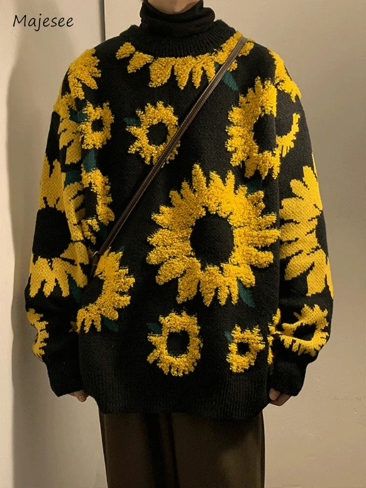 Men's Flocking Floral Sweater™ Baggy Spring Autumn Japanese Style Retro Knitwear