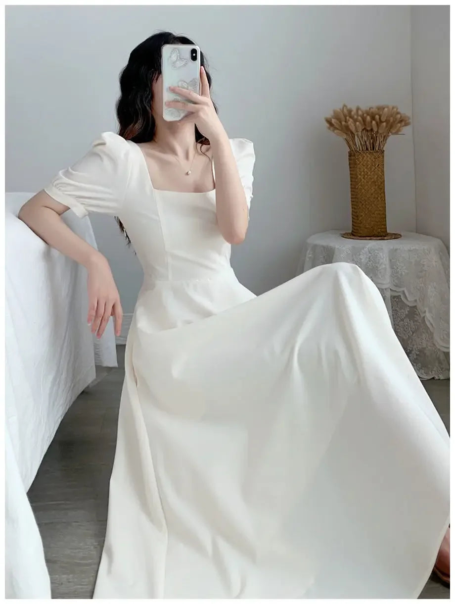 Women's Elegant Slimming Long Dress™ Puff Sleeves Square Collar Dress