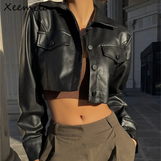 Women's Faux Leather Short Jacket™ Y2K Turn-down Collar Fashion Grunge Street Casual Coats