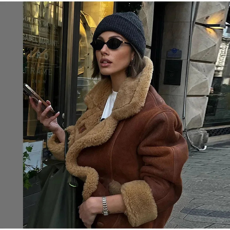 Women's Vintage Faux Leather Coat™ Warm Thick Fluffy Long Sleeve Big Lapel Single Button Winter Jacket