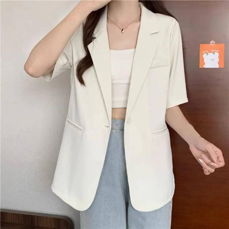 Women's Short-sleeved Blazer Jacket™ Single Button Notched Collar Outwear