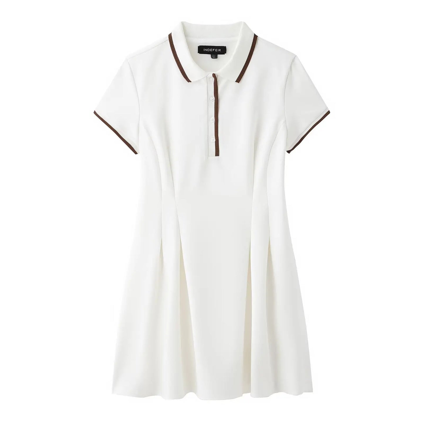 TRAFZA-Women's Burgundy Dress™ Contrasting Ribbed Lapel Buttons Classic Campus Dress