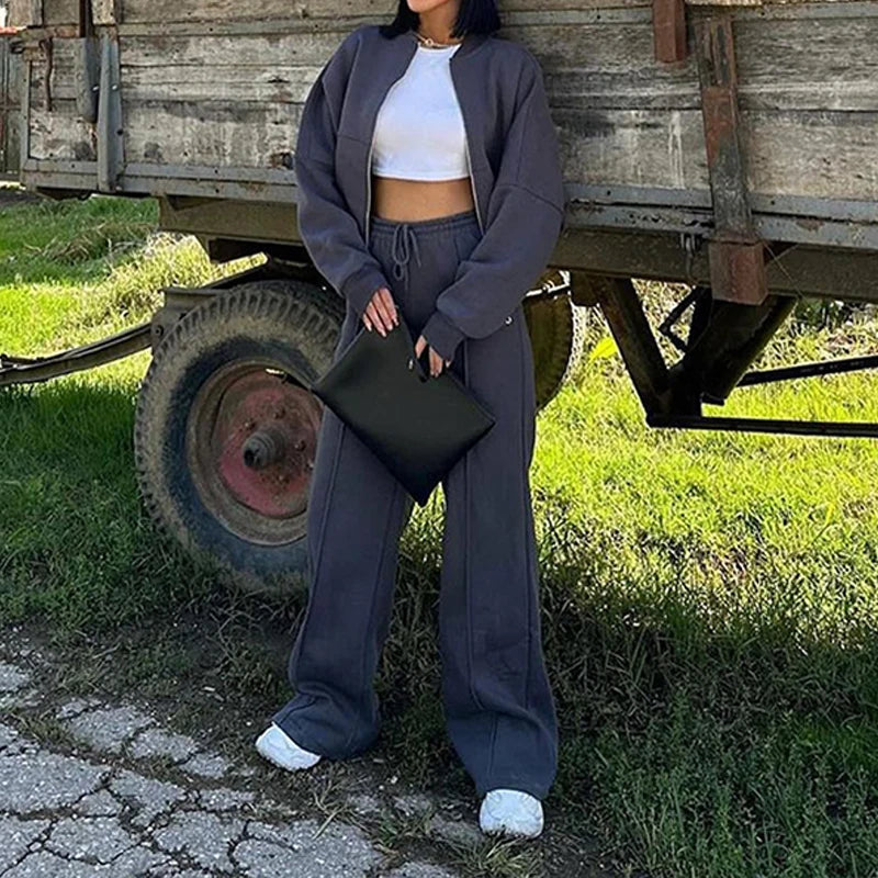 Women's BKLD Tracksuit Sets™ Zip-up Loose Cropped Cardigan + Drawstring Sweatpants