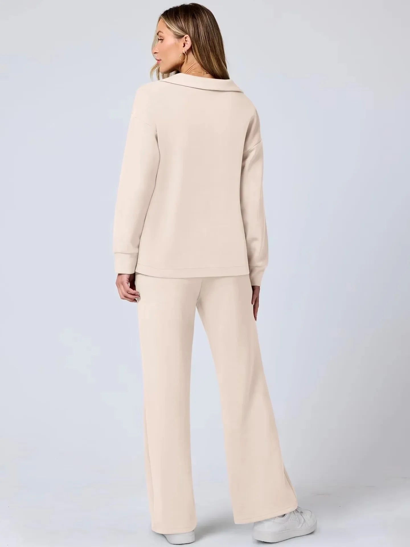 Women's 2 Piece Set™ Loose Long Sleeve V-Neck Top with Drawstring Elastic Waist Bell BottomsSet