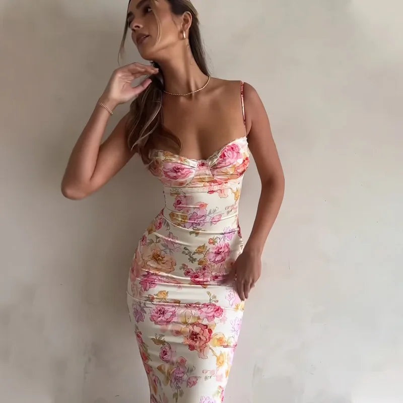 Women's Floral Suspender Split Slim Dress™ Sleeveless Spaghetti Strap Dress