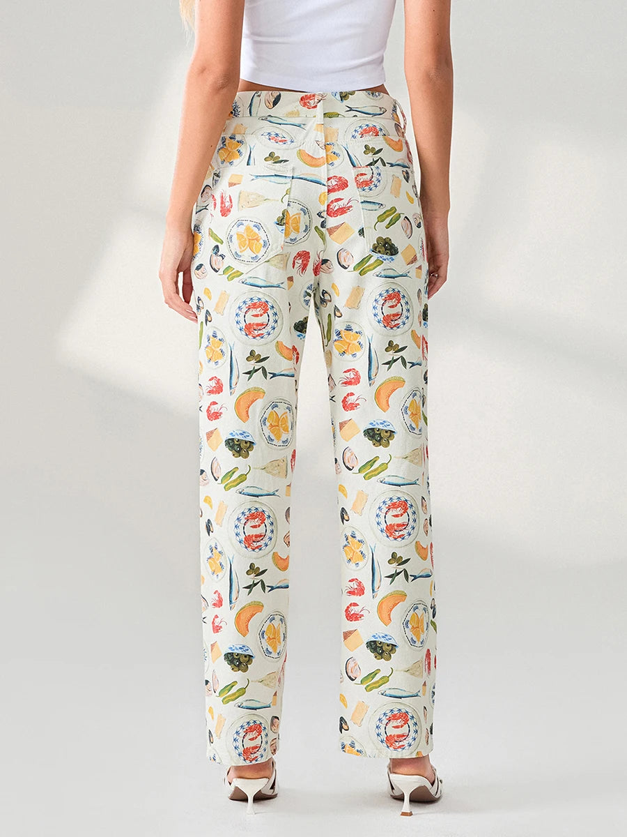 Women's Y2k Graphic Print Jeans™ Straight Leg Vintage Aesthetic Denim Pants