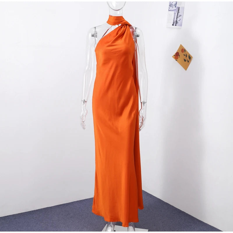 Women's Solid Ribbon Halter Dress™ Off Shoulder Sleeveless Backless Slim Maxi Dresses