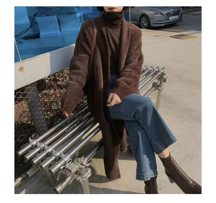 Women's Long Cardigan Coat™ Knitted fluffy Long Sleeve Cashmere Sweater Coat