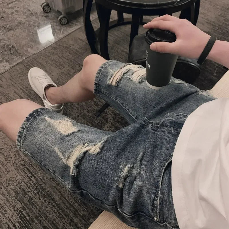 Men's Ripped Denim Shorts™ Casual Loose Straight Leg Five-Point Mid-Pants Summer Shorts