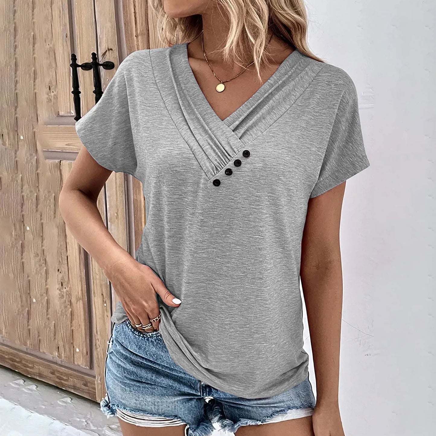 Women's Oversized T-Shirt™ Solid Color V Neck Short Sleeve Basic Tops