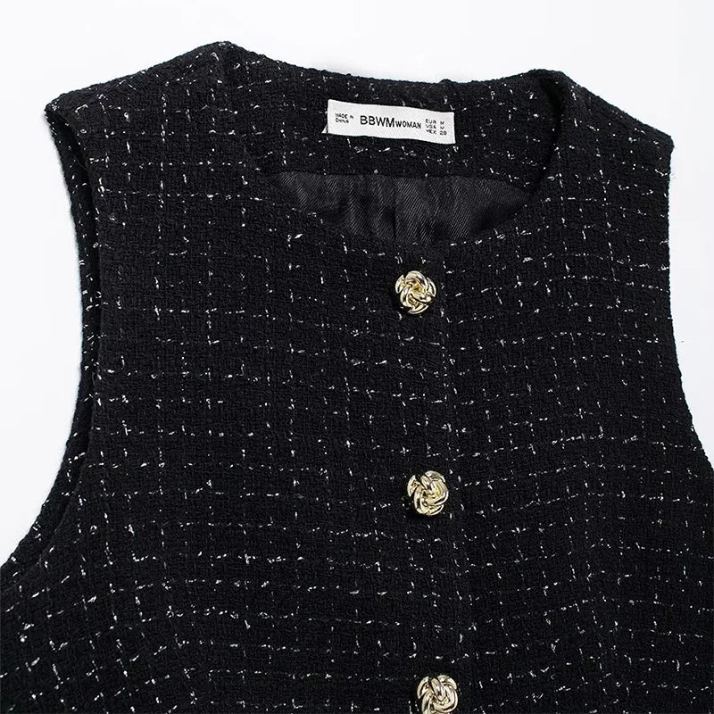 Women's Summer Suit™ Willshela Belt Shorts Tweed Vest Coat Two Piece Set Outfit