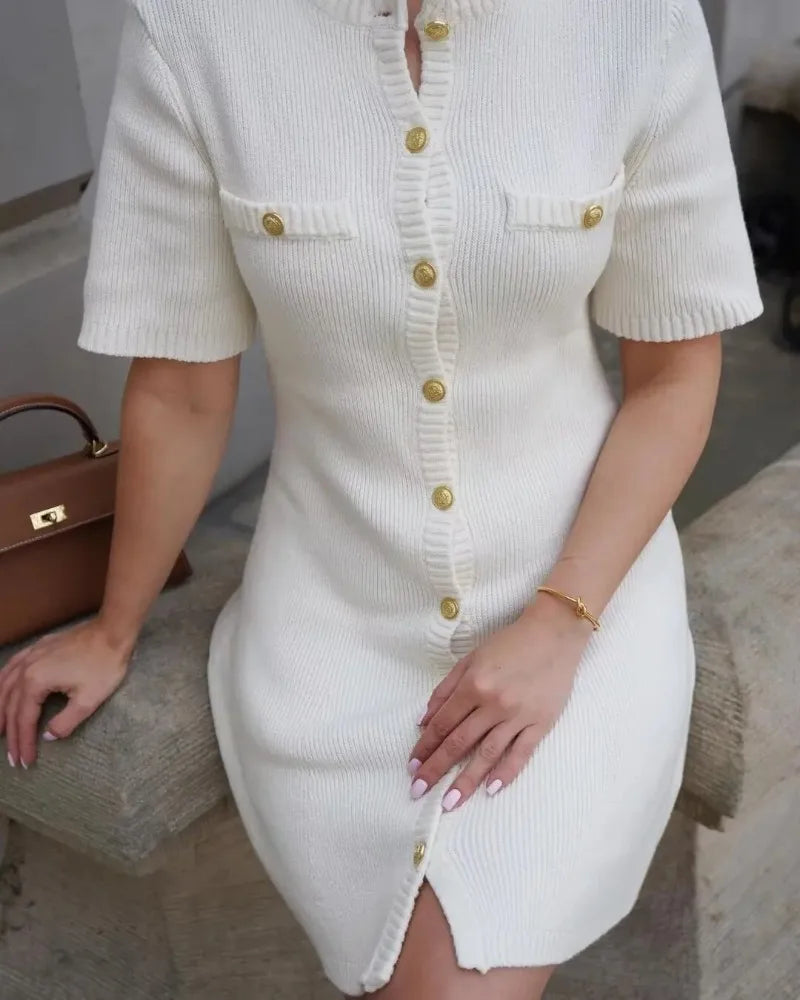 Women's Knit Dress™ Trendix Elegant Slim High Waist Short Sleeve Rib Sweater Bodycon Knitwear Dress