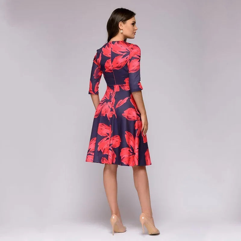 Women's Elegant Vintage Dress™ Round Neck Printed A- line Dress