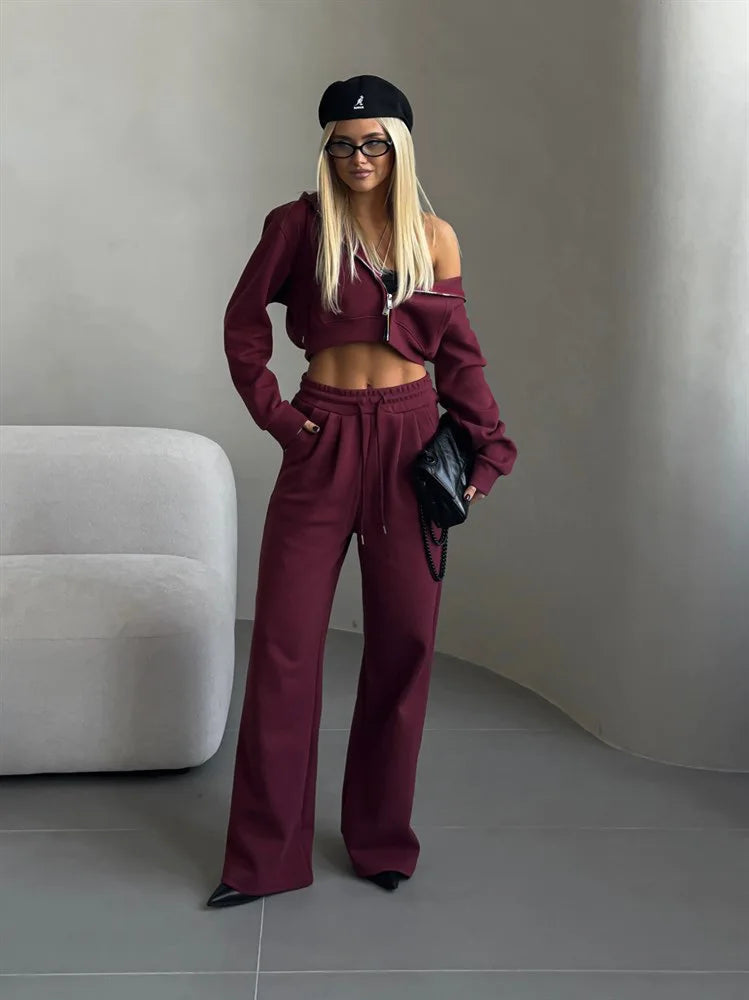 Women's Tracksuit™ Autumn Winter Fashion Casual Hooded Zipper Short Cardigan and Loose Pants Set