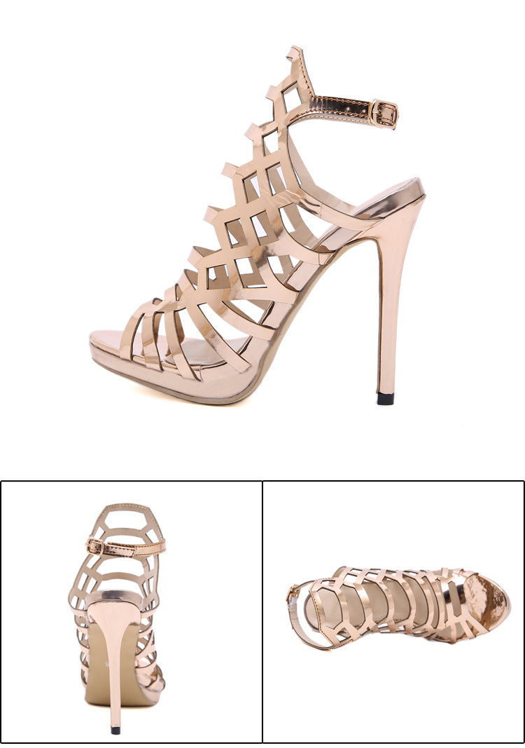 Women's High Heels™ Aneikeh Gladiator Golden Hollow Out High Heel Strap Sandals