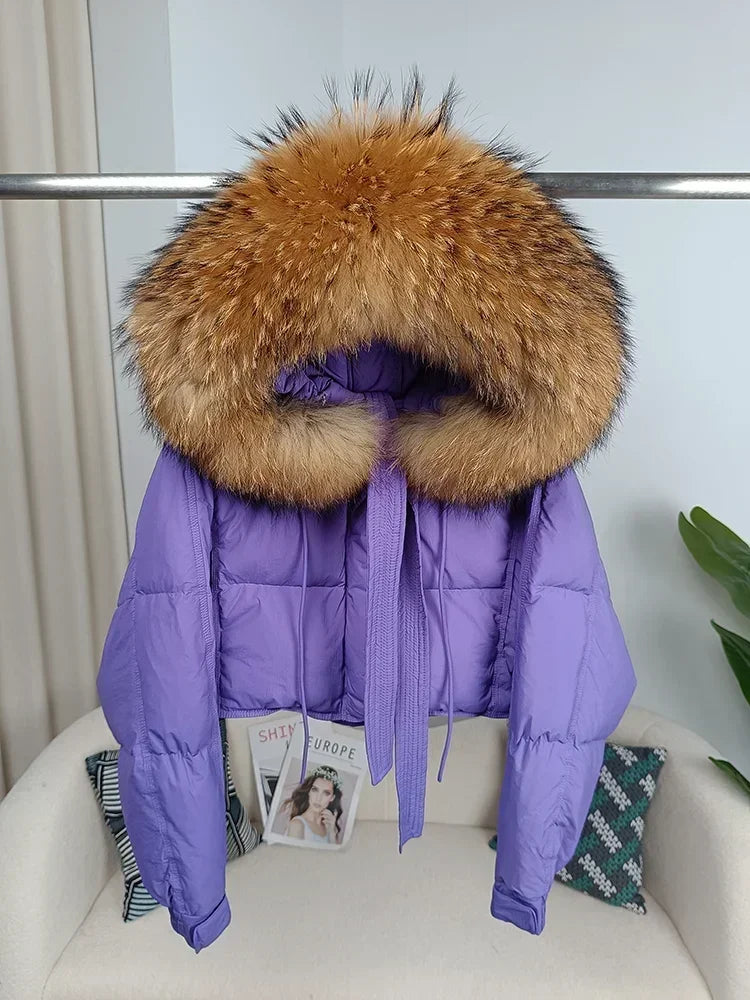 Women's Duck Down Loose Winter Jacket™ Real Fox Fur Raccoon Fur Collar Hooded Thick Warm Detachable Coat