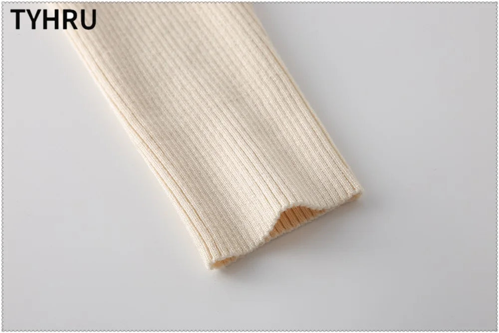 Women's tracksuit™ TYHRU Autumn Winter Knitted Striped Turtleneck Sweater and Elastic Trousers Set