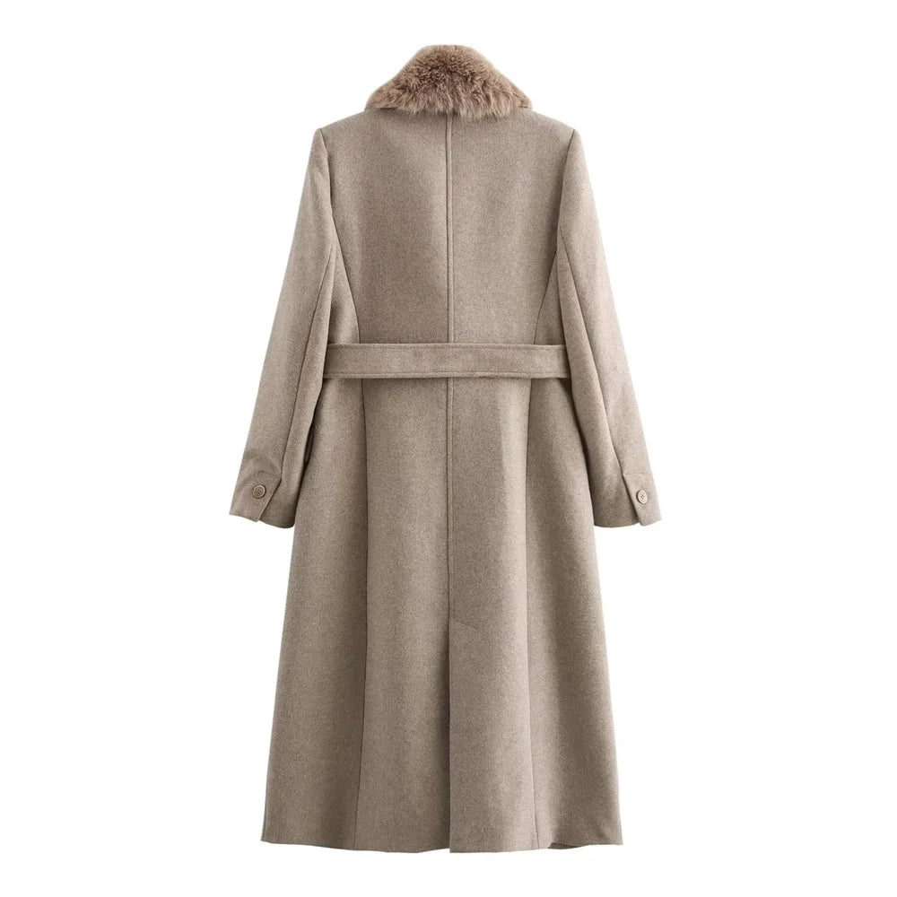 RARF Women's Belt Fur Collar Coat™  Flip Collar Pocket Button Decoration Wear
