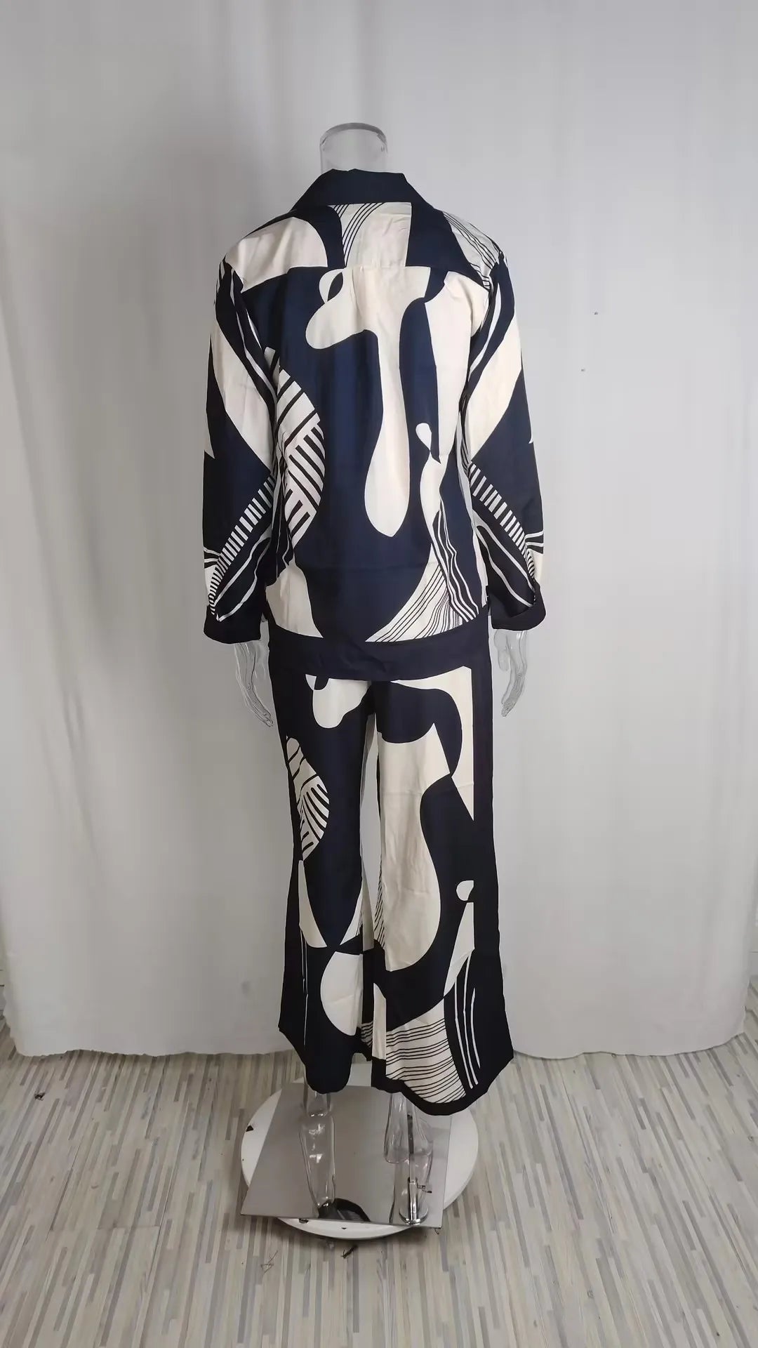 Women's 2 Piece Set™ Chic Lapel Long Sleeved Blouse Top Loose Straight Leg Pants Suit